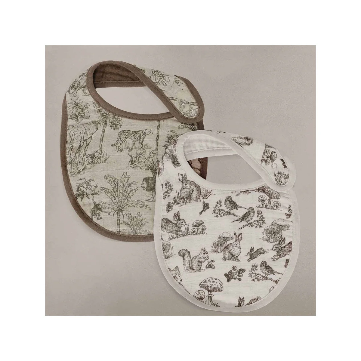 Oilo Fable Bibs 2 Pack- Vintage Safari & Woodland Organic Muslin - Image 3