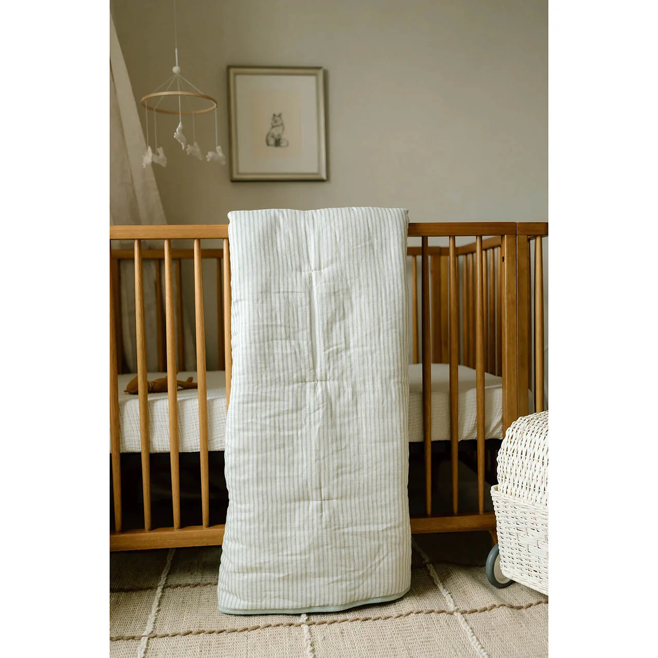 Oilo Fable Blanket- Quilt- Stripe Sea Moss & Sea Moss Organic Muslin 45 X 60" - Image 3