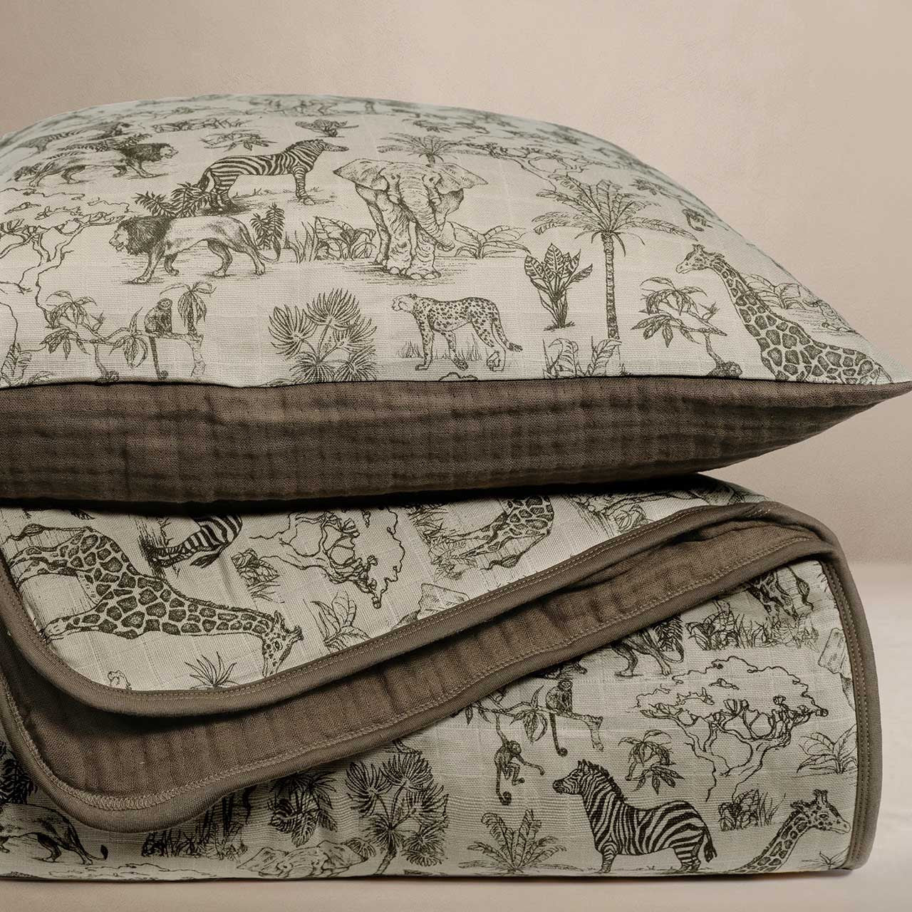 Oilo Vintage Safari Nursery - Premium Muslin Crib Quilt & Sham Set