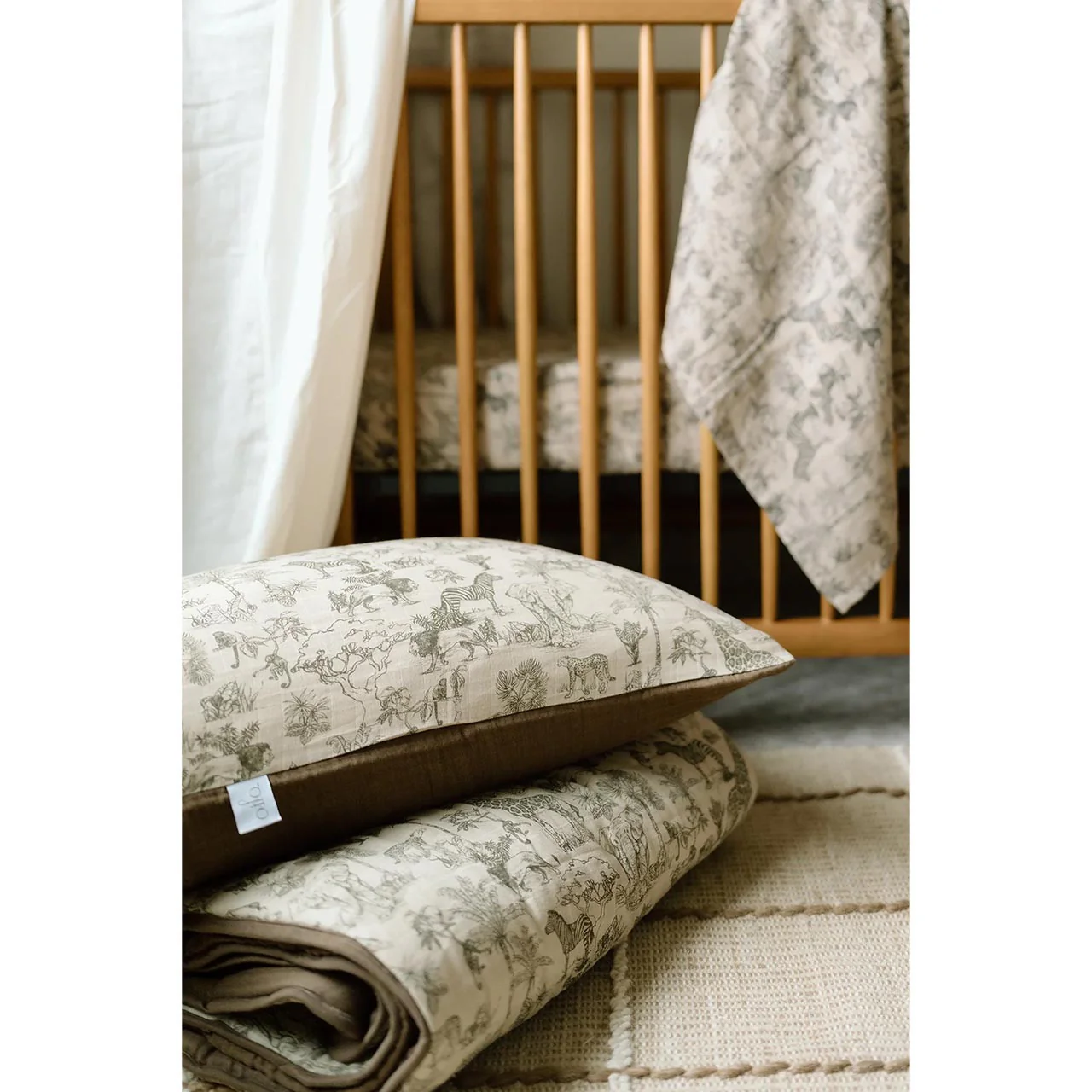 Oilo Vintage Safari Nursery - Premium Muslin Crib Quilt & Sham Set - Image 3