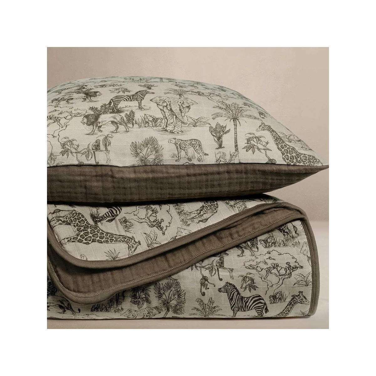 Oilo Vintage Safari Nursery - Premium Muslin Crib Quilt & Sham Set - Image 6