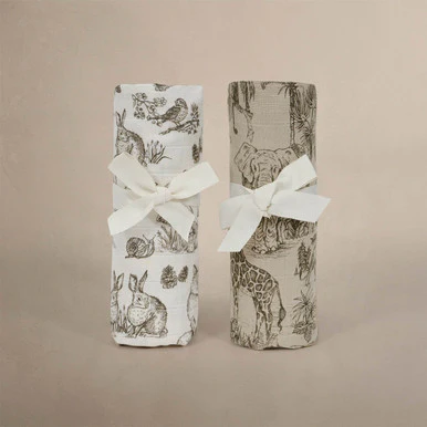Oilo Fable Blanket- Swaddle 2 Pack- Vintage Safari/Woodland Organic Muslin - Image 2