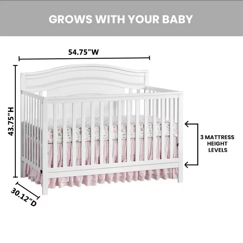 Oxford Baby Briella 4 in 1 Convertible Crib - White - Image 3