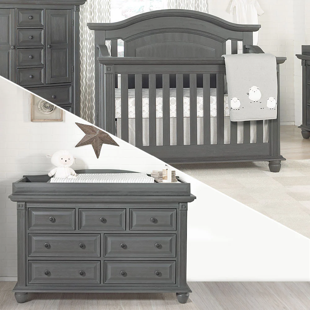 Oxford Baby London Lane 2 Piece Nursery Set - Crib & Dresser in Arctic Gray