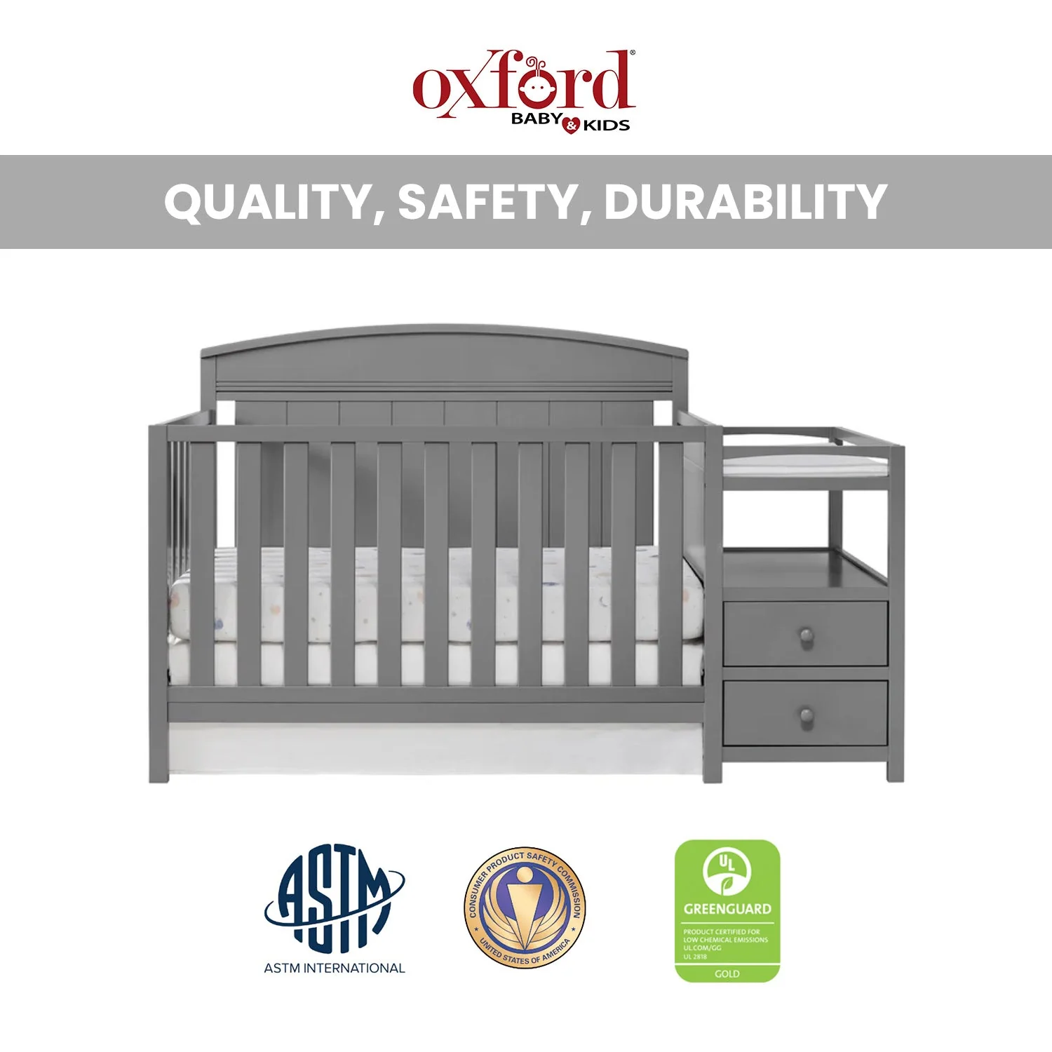 Oxford Baby Pearson Crib and Changer - Dove Gray - Image 5