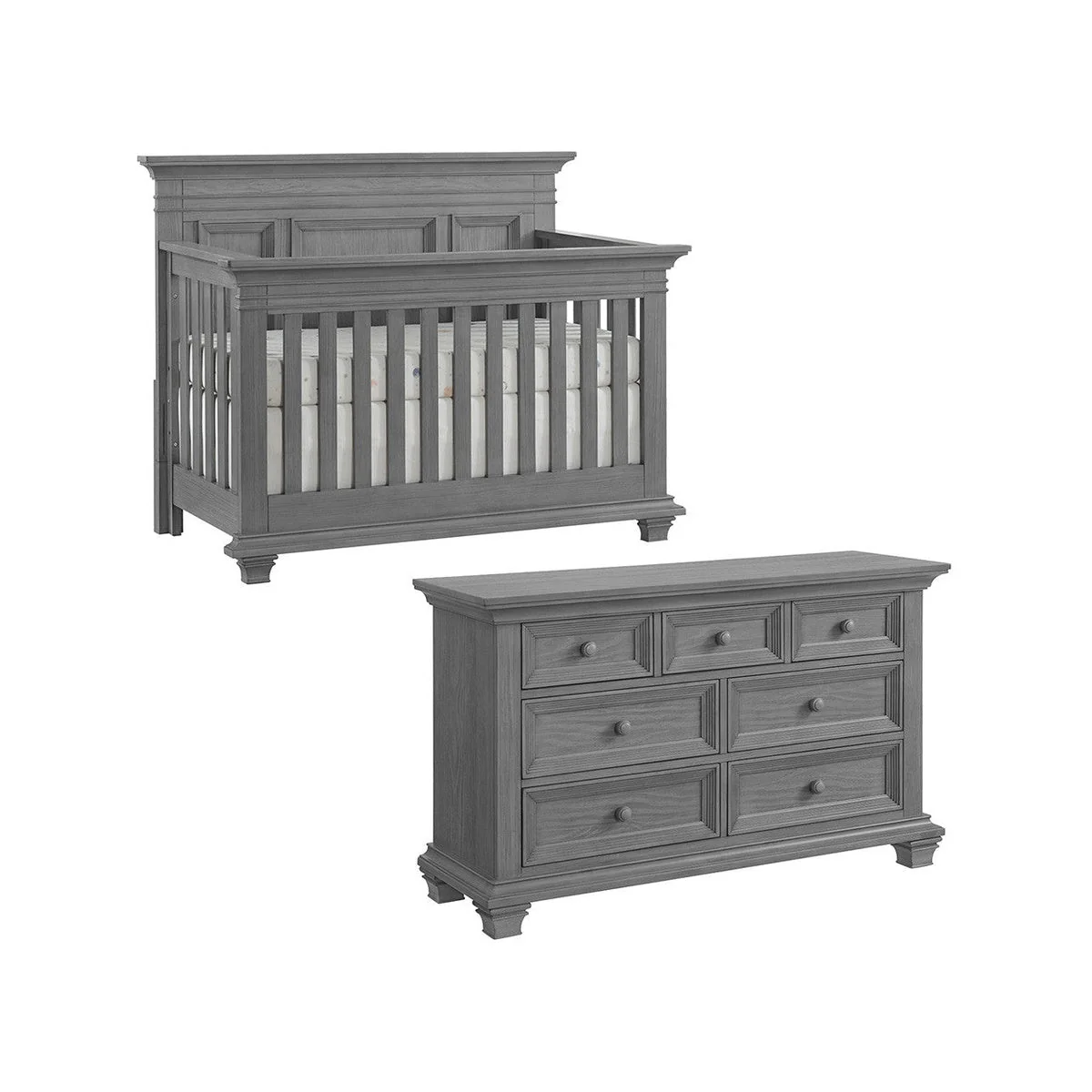 Oxford Baby Weston 2 Piece Nursery Set - Convertible Crib + & 7 Drawer Dresser in Dusk Gray - Image 9