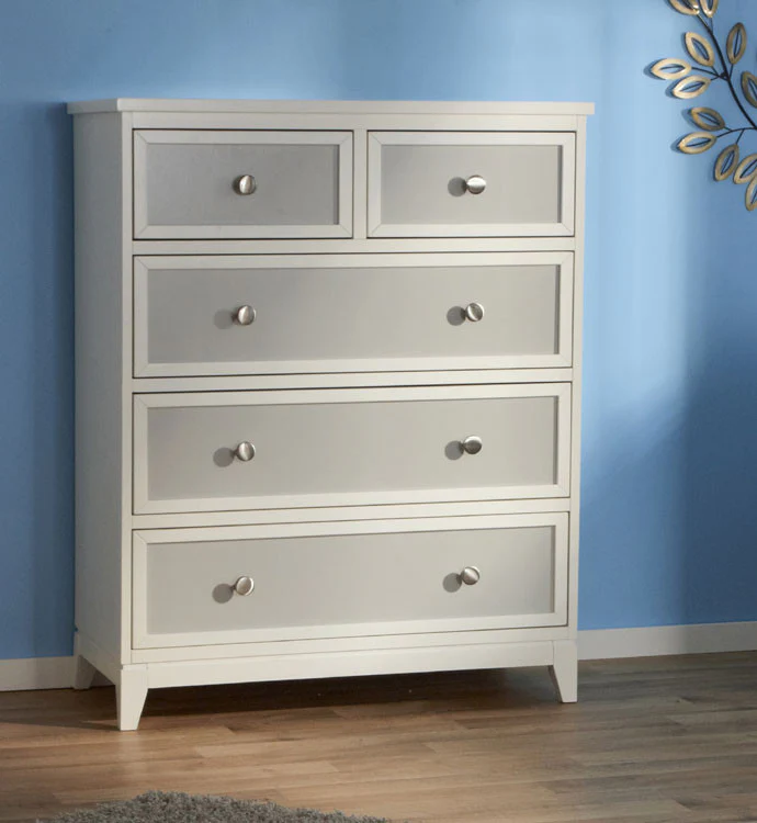 Pali Treviso Collection Five Drawer Dresser in White/Grey - Image 3