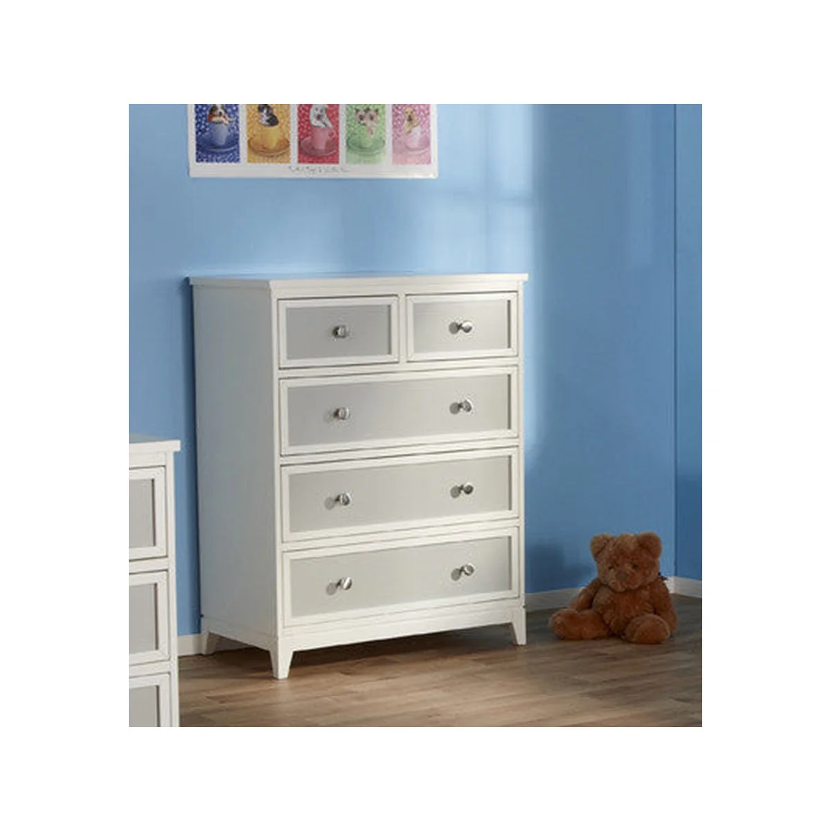 Pali Treviso Collection Five Drawer Dresser in White/Grey - Image 5