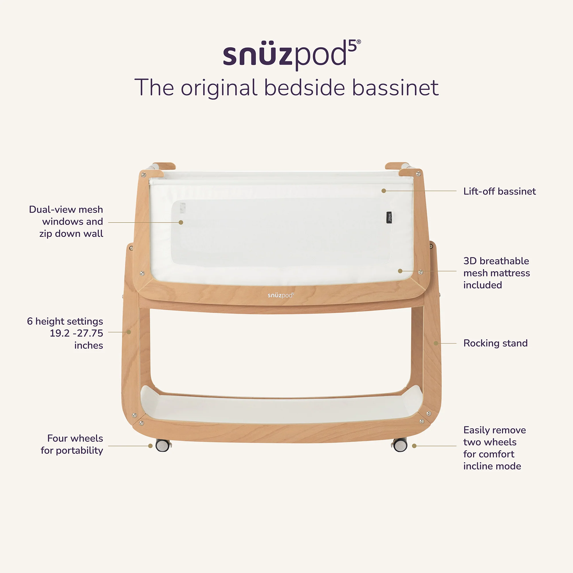 Snuz SnuzPod5 Bedside Bassinet Sage - Image 9