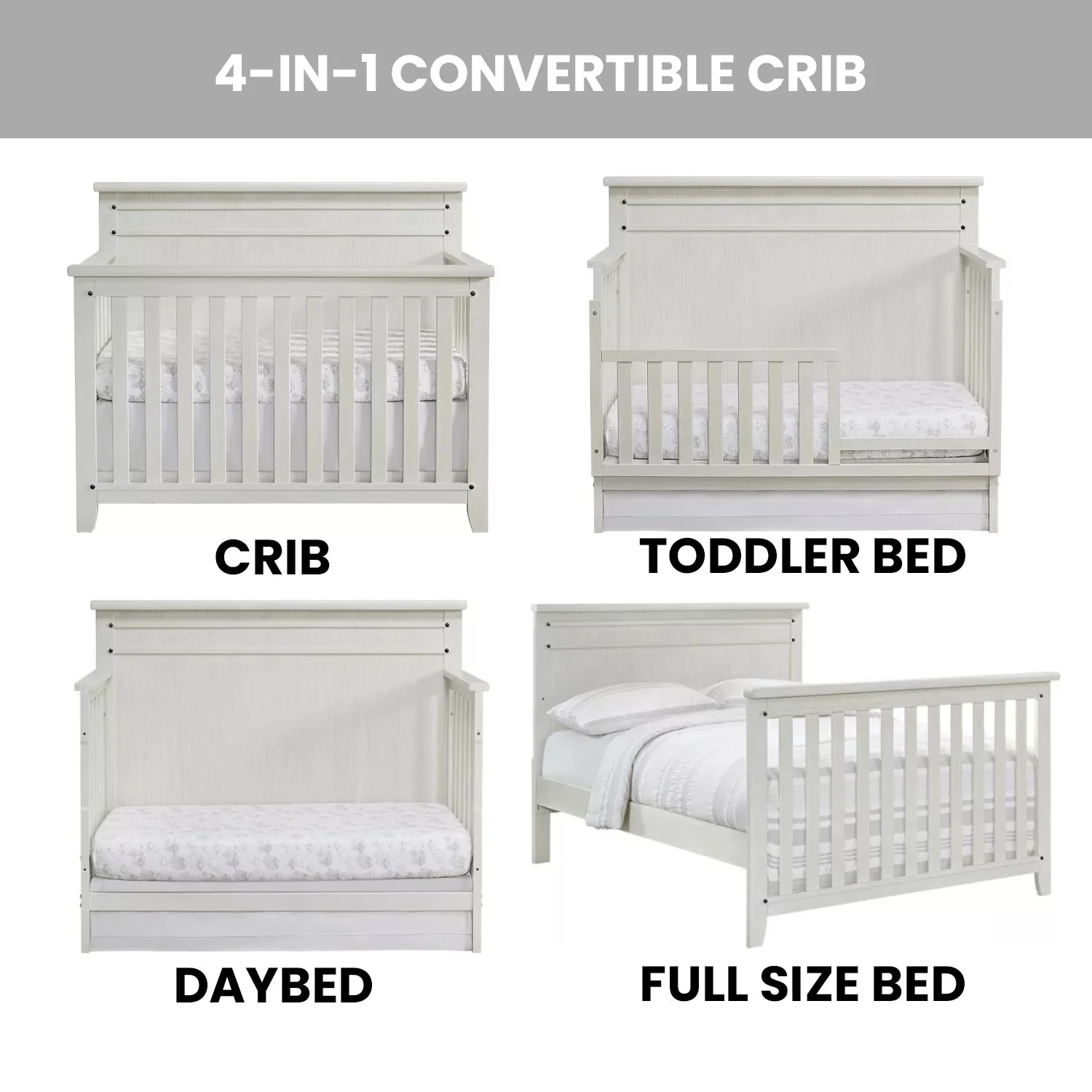 Soho Baby Ellison 4 In 1 Convertible Crib - Rustic White - Image 3